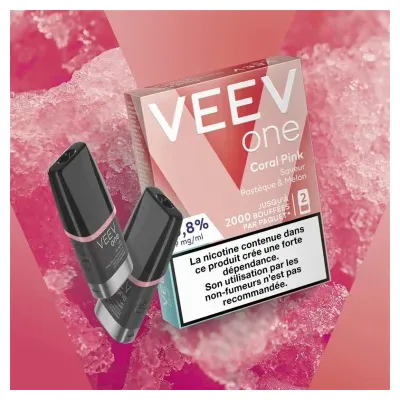 Paquet de 2 Pods pré-remplis Veev One Coral Pink (Nicotine:20 mg/ml) - VEEV
