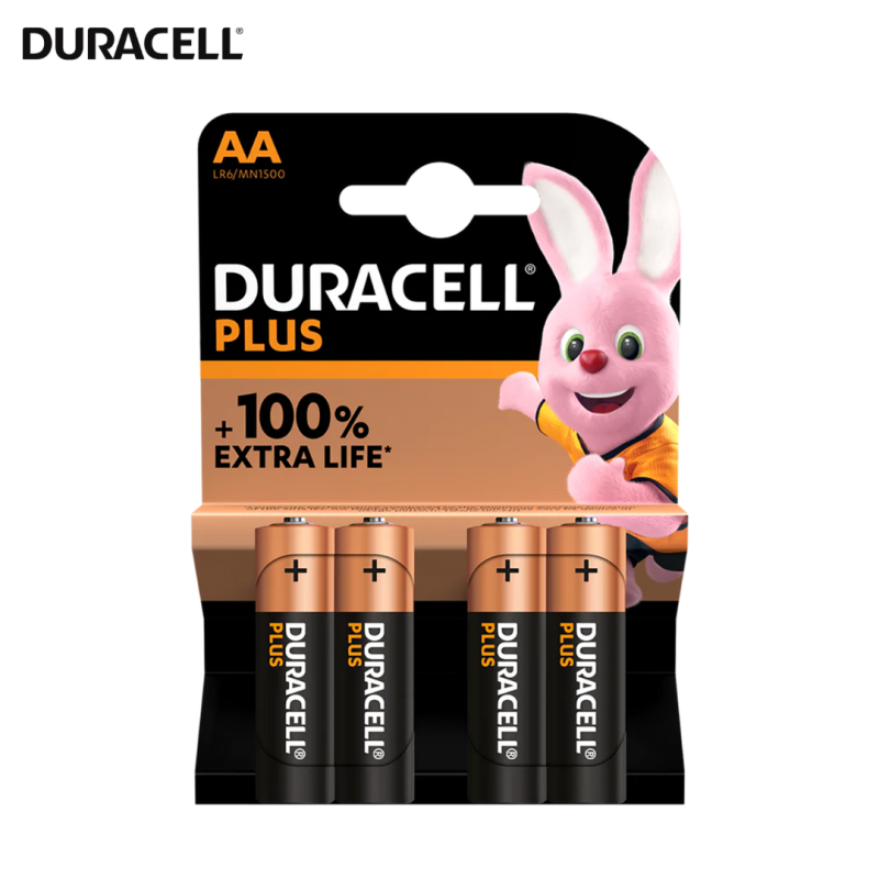 Piles AA Alcaline (4pcs) + 100% Plus Power (Alcaline) - Duracell