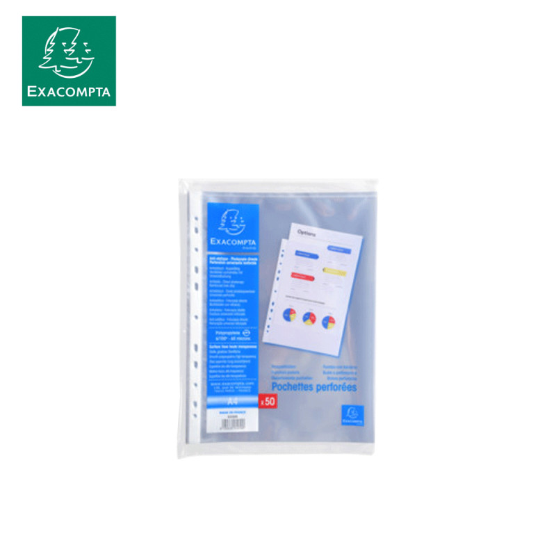 Sachet 50 pochettes perforées PP lisse 6/100° A4 (23x30.5cm) - Exacompta