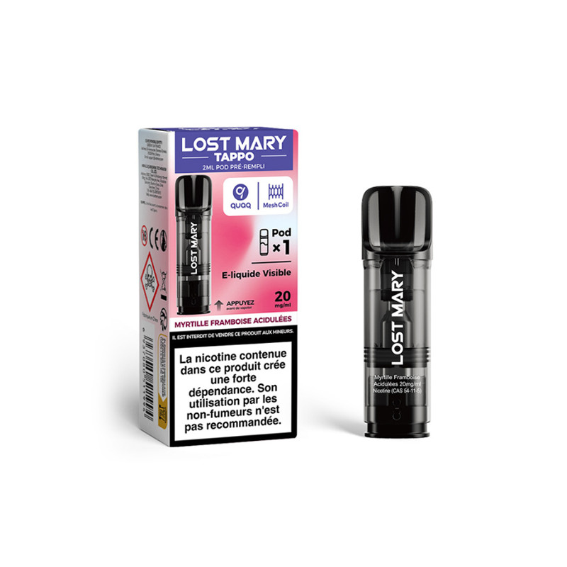 Pod Pré-rempli Tappo Myrtille Framboise acidulées 2ml (Nicotine:20 mg/ml) - Lost Mary
