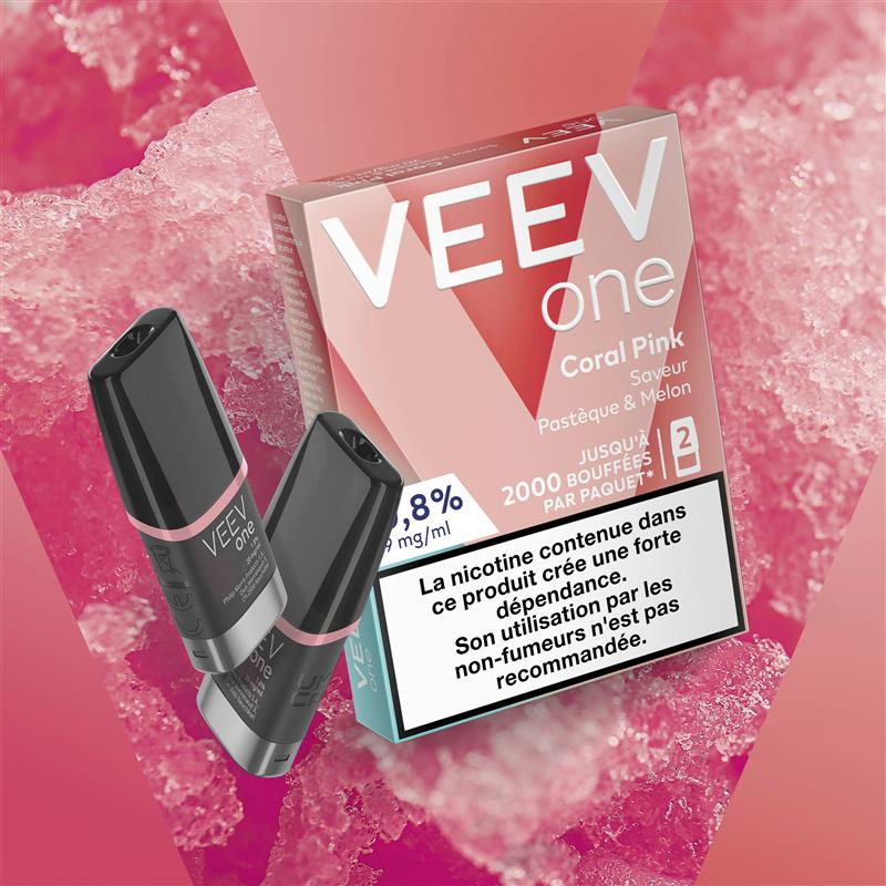 Paquet de 2 Pods pré-remplis Veev One Coral Pink (Nicotine:20 mg/ml) - VEEV