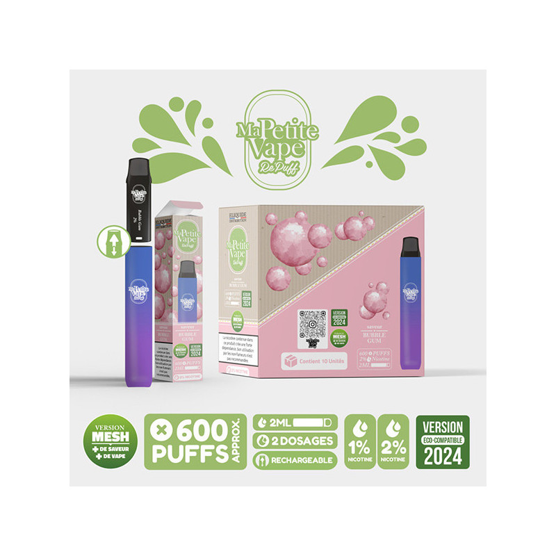 Re Puff Bubble Gum Ma Petite Vape 600 (Nicotine:20 mg/ml) - Ma Petite Vape